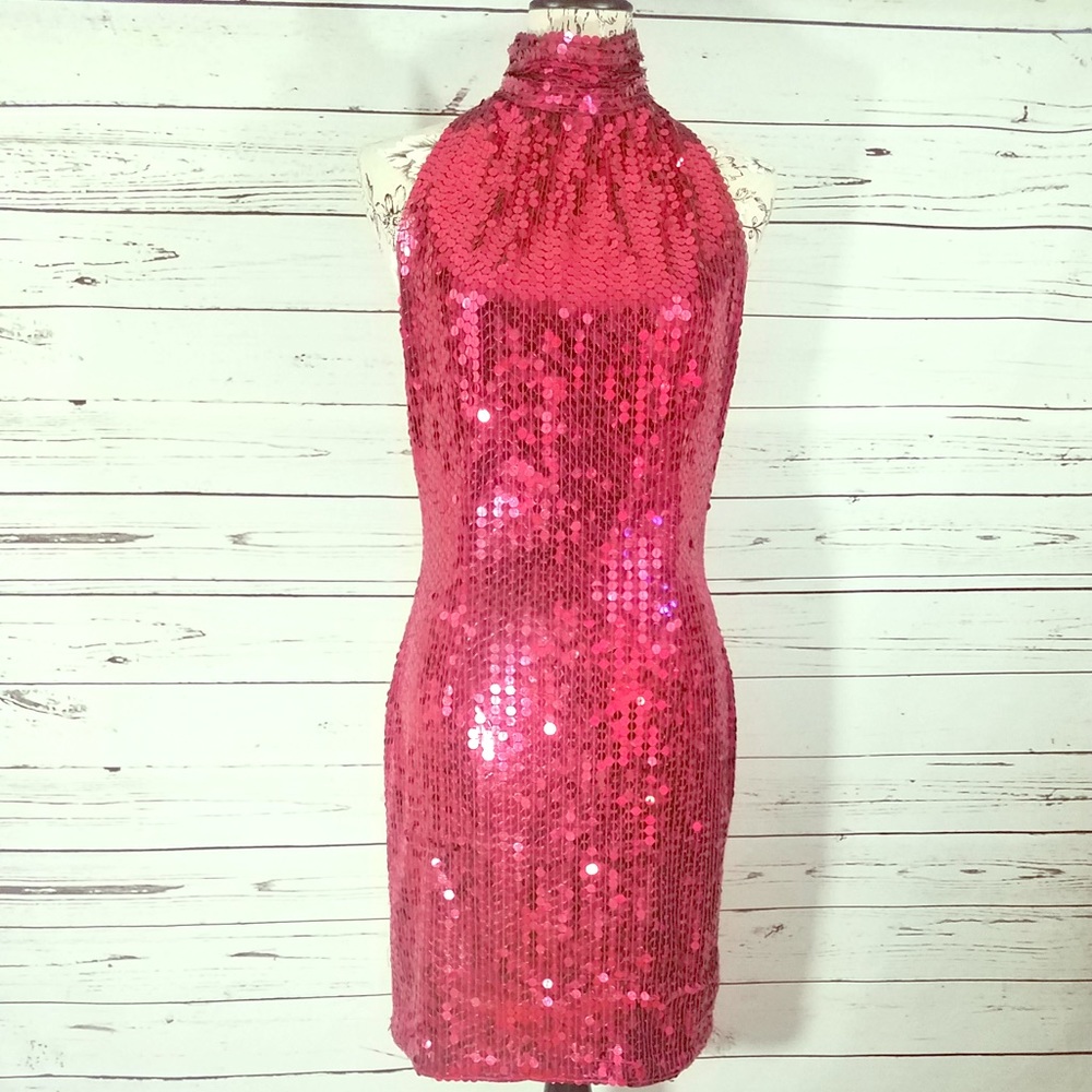 Amazing sequin hot pink holiday party dress sz 12